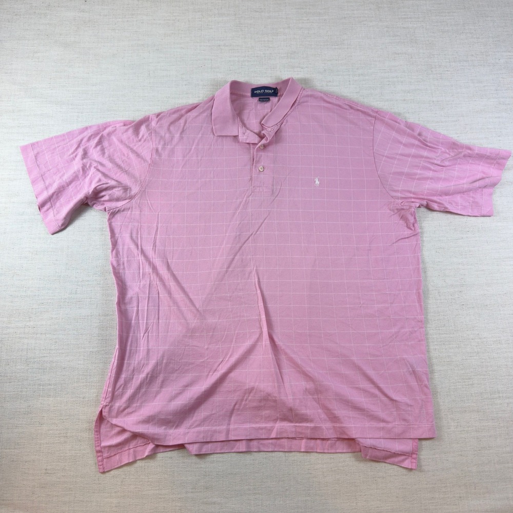 Polo Golf Ralph Lauren Mens XL Pink Windowpane Check Cotton Polo Shirt